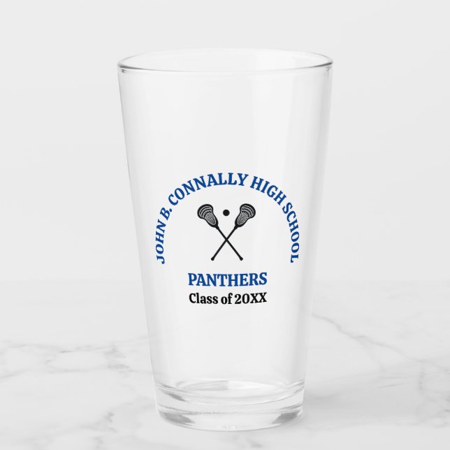 Blue High School Lacrosse Team Personalized Glass (Front)