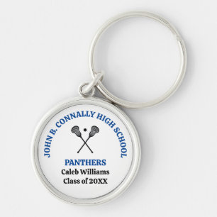 Blue High School Lacrosse Team Personalized Keychain
