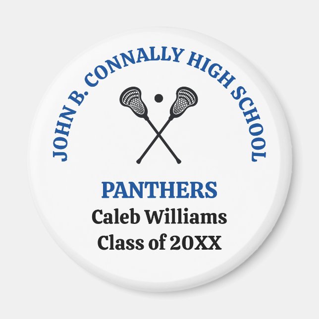 Blue High School Lacrosse Team Personalized Magnet (Front)