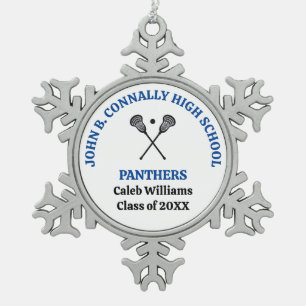 Blue High School Lacrosse Team Personalized Snowflake Pewter Christmas Ornament