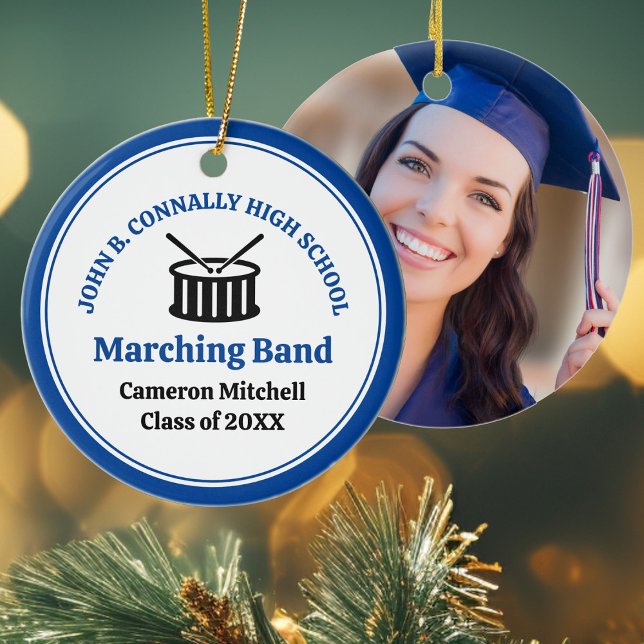Blue High School Marching Band Custom Christmas Ceramic Ornament (Creator Uploaded)