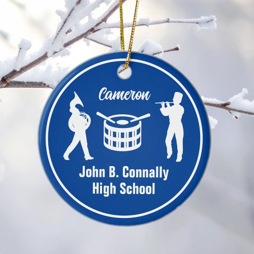Blue High School Marching Band Custom Christmas Ceramic Ornament
