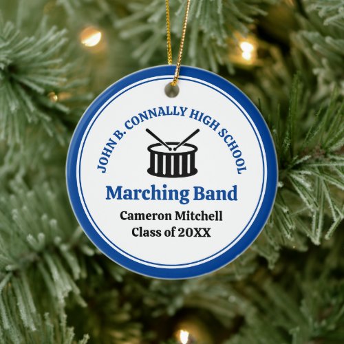 Blue High School Marching Band Custom Christmas Ceramic Ornament