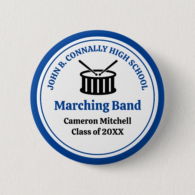 Blue High School Marching Band Customizable Button (Front)