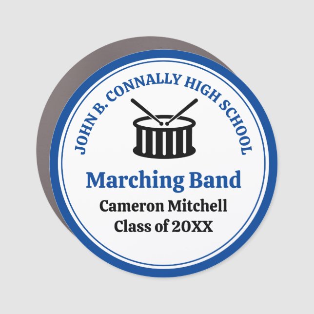 Blue High School Marching Band Customizable Car Magnet (Front)