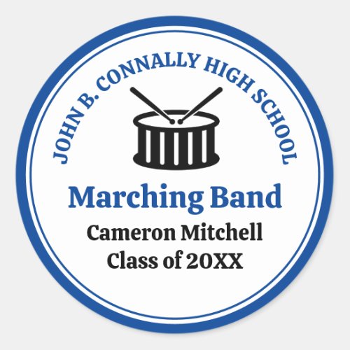 Blue High School Marching Band Customizable Classic Round Sticker