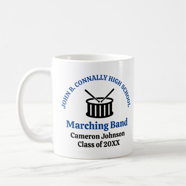 Blue High School Marching Band Customizable Coffee Mug (Left)