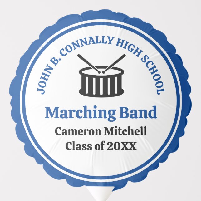Blue High School Marching Band Graduation Party Balloon (Front)