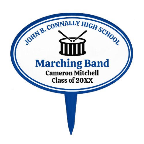 Blue High School Marching Band Graduation Party Cake Topper