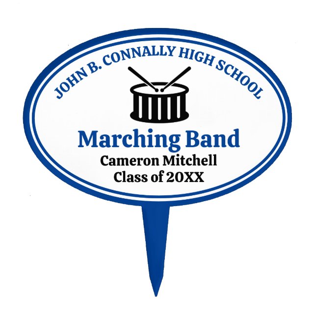 Blue High School Marching Band Graduation Party Cake Topper (Front)