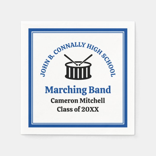 Blue High School Marching Band Graduation Party Napkins (Front)