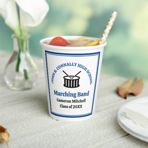 Blue High School Marching Band Graduation Party Paper Cups