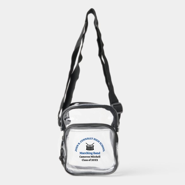 Blue High School Marching Band Personalized Clear Crossbody Bag (Front)