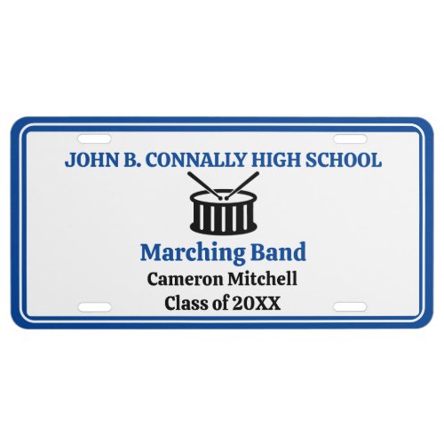 Blue High School Marching Band Personalized License Plate