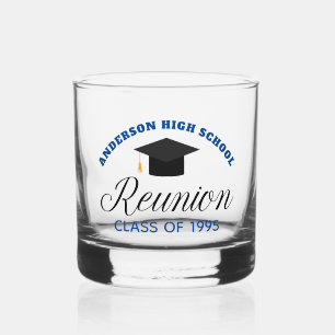 Blue High School Reunion Party Custom Alumni Whiskey Glass