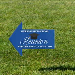 Blue High School Reunion Party Custom Arrow Yard Sign