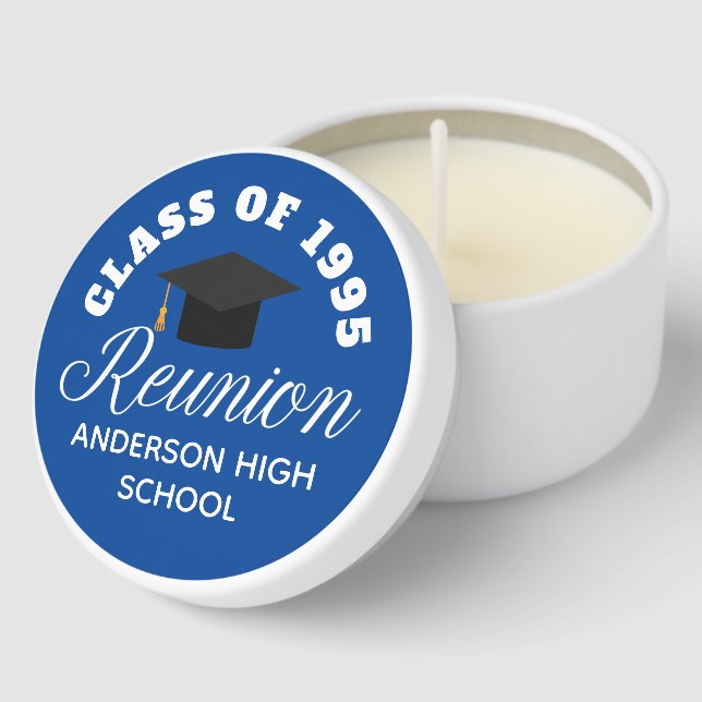 Blue High School Reunion Personalized Party Mini Candle Favors (Corner)