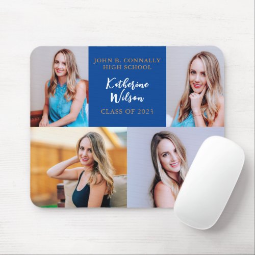Blue High School Senior 4 Photo Personalized Mouse Pad
