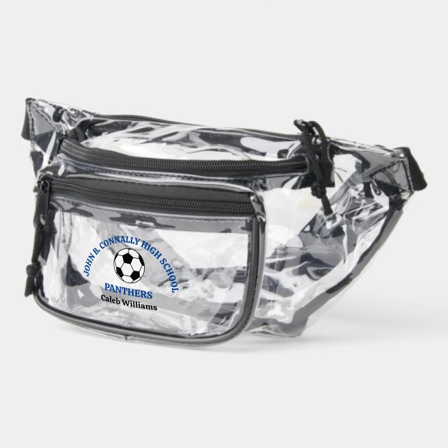 Blue High School Soccer Game Personalized Clear Fanny Pack (Left)