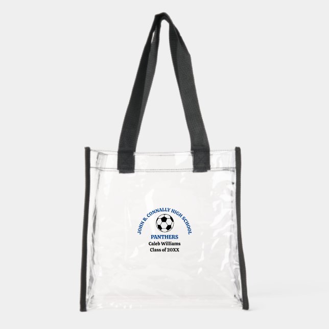 Blue High School Soccer Game Personalized Clear Tote Bag (Front)