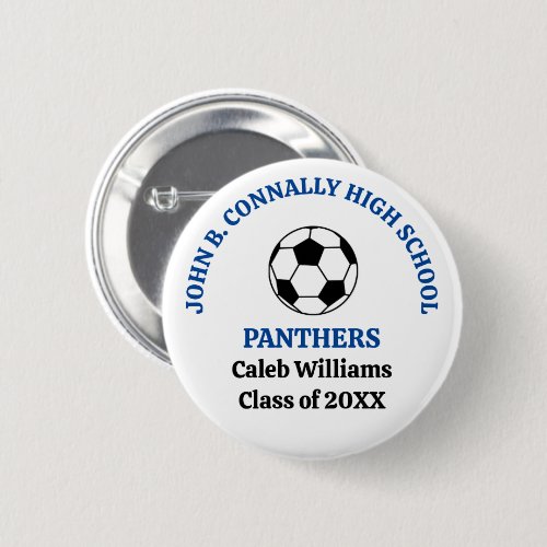 Blue High School Soccer Team Personalized Button
