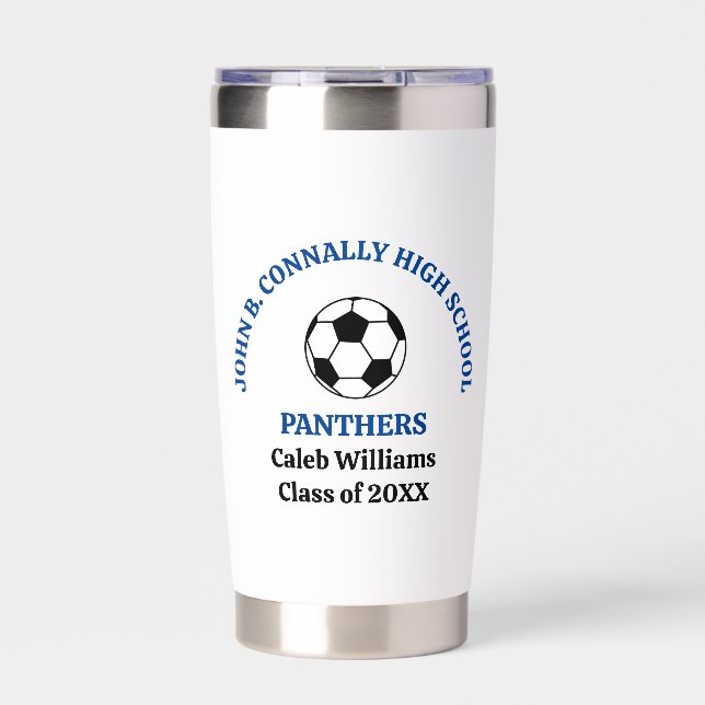 Blue High School Soccer Team Personalized Insulated Tumbler (Front)