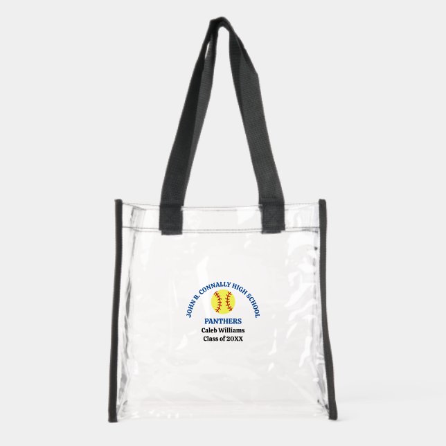 Blue High School Softball Game Personalized Clear Tote Bag (Front)