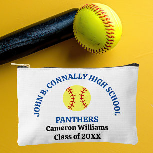 Blue High School Softball Player Personalized Accessory Pouch