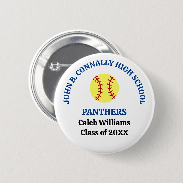 Blue High School Softball Player Personalized Button (Front & Back)