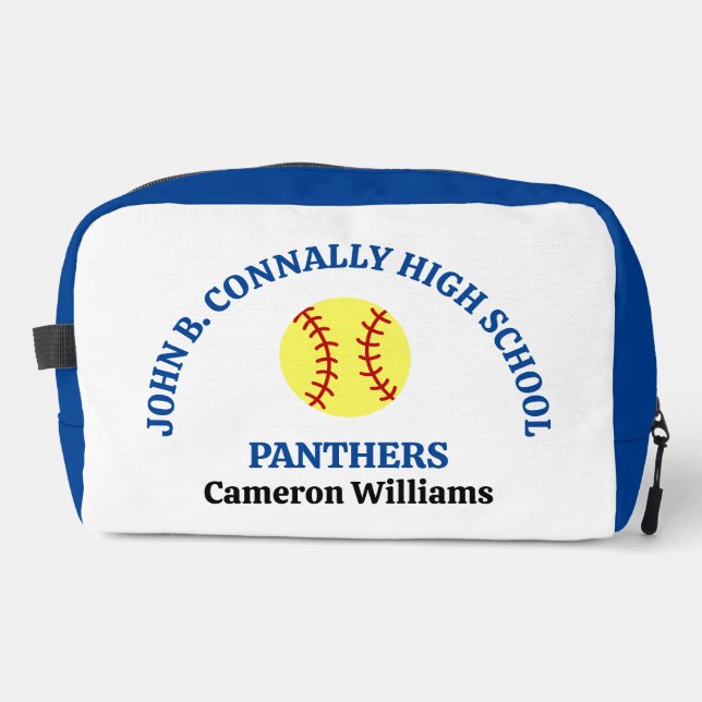 Blue High School Softball Player Personalized Dopp Kit (Front)