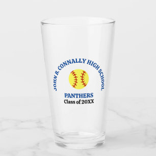 Blue High School Softball Player Personalized Glass