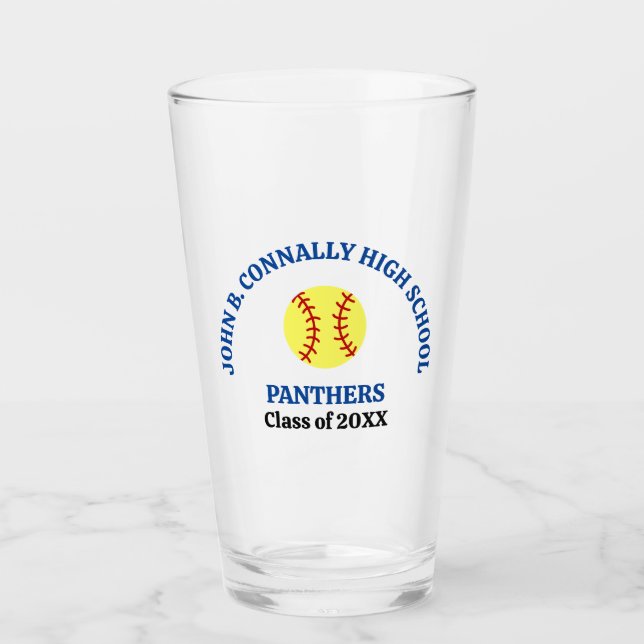 Blue High School Softball Player Personalized Glass (Front)