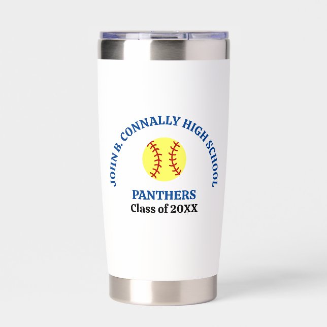 Blue High School Softball Player Personalized Insulated Tumbler (Front)