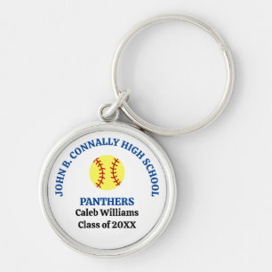 Blue High School Softball Player Personalized Keychain