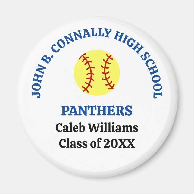 Blue High School Softball Player Personalized Magnet (Front)