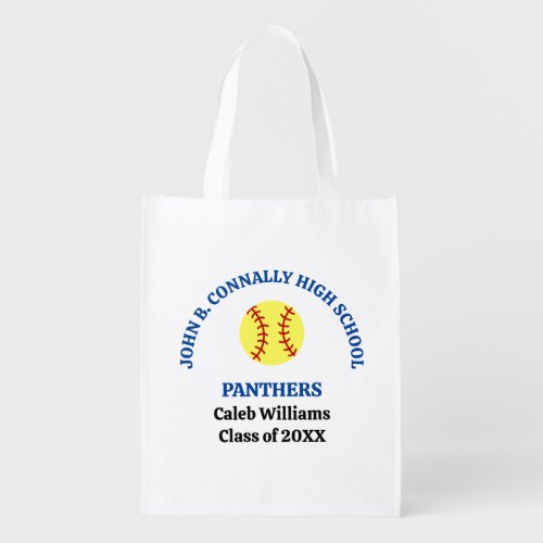 Blue High School Softball Team Personalized Grocery Bag