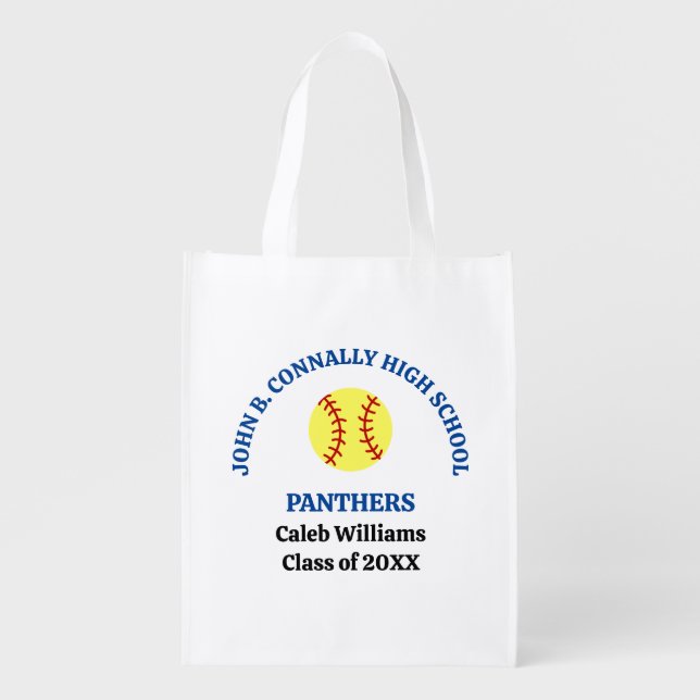 Blue High School Softball Team Personalized Grocery Bag (Front)