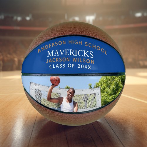 Blue High School Team Player Photo Personalized Basketball