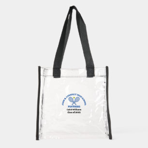 Blue High School Tennis Player Personalized Clear Tote Bag