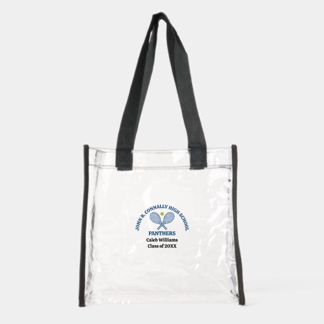 Blue High School Tennis Player Personalized Clear Tote Bag (Front)
