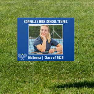 Blue High School Tennis Player Photo Yard Sign