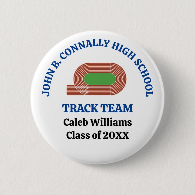 Blue High School Track & Field Team Personalized Button (Front)