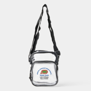 Blue High School Track & Field Team Personalized Clear Crossbody Bag