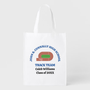 Blue High School Track & Field Team Personalized Grocery Bag