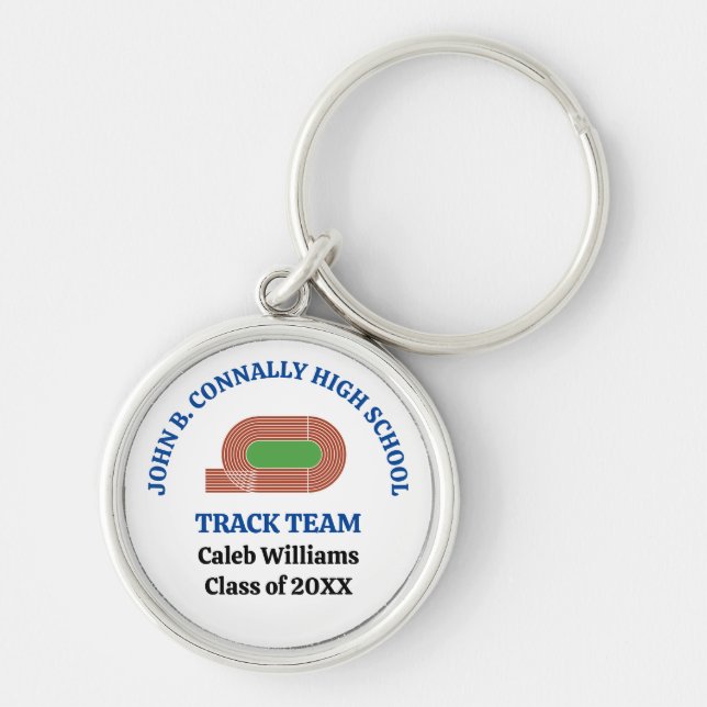 Blue High School Track & Field Team Personalized Keychain (Front)
