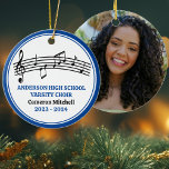 Blue High School Varsity Choir Custom Christmas Ceramic Ornament<br><div class="desc">This modern blue high school choir Christmas ornament features the student and chorale name under the musical staff with treble clef and music notes. Customize for a singer,  choir teacher,  or director for a great graduation gift.</div>