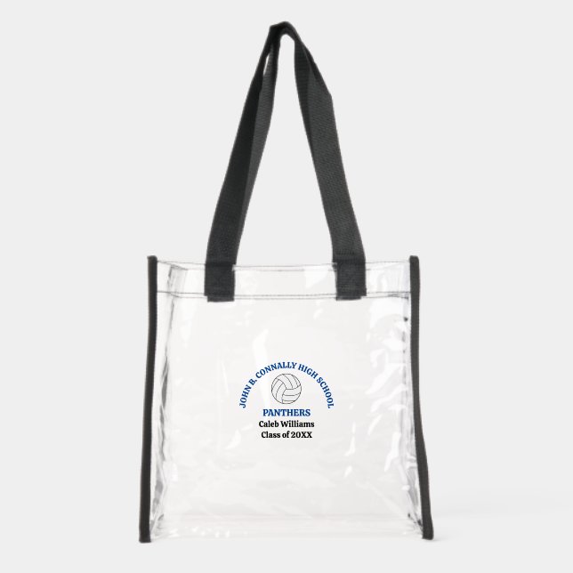 Blue High School Volleyball Player Personalized Clear Tote Bag (Front)