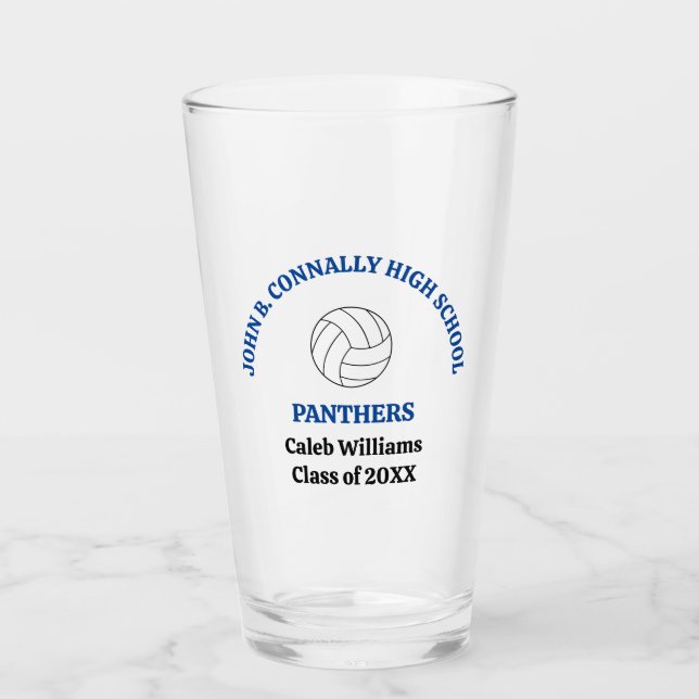 Blue High School Volleyball Player Personalized Glass (Front)