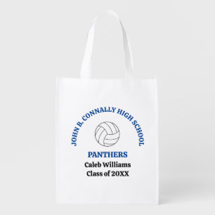 Blue High School Volleyball Player Personalized Grocery Bag