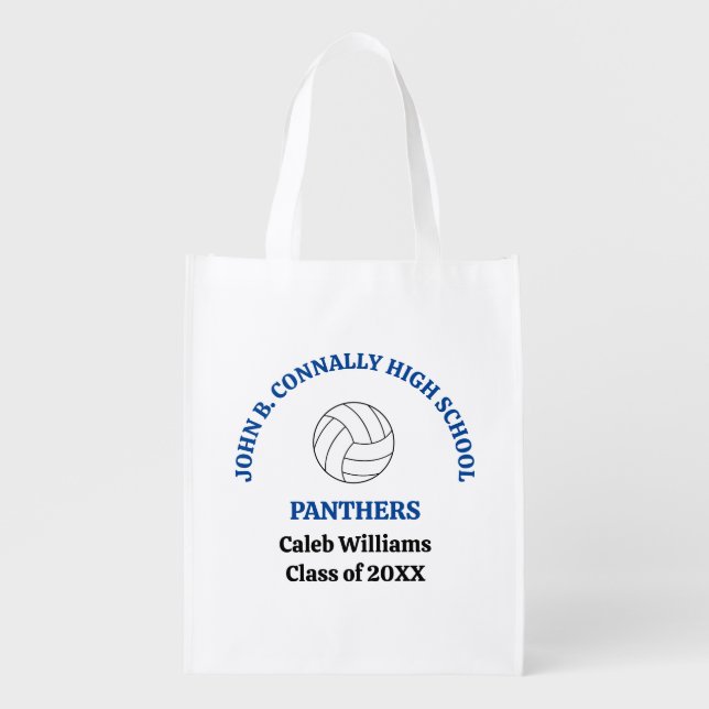Blue High School Volleyball Player Personalized Grocery Bag (Front)